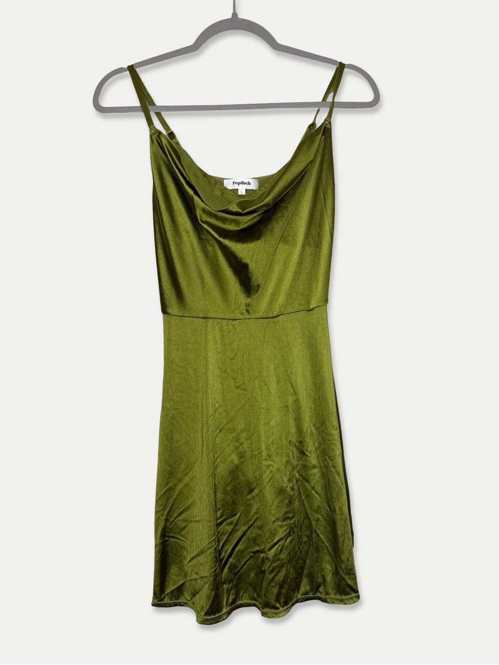 Popilush Green Shiny Mini Dress Large Cowl Neck Shapewear Built In Bodysuit